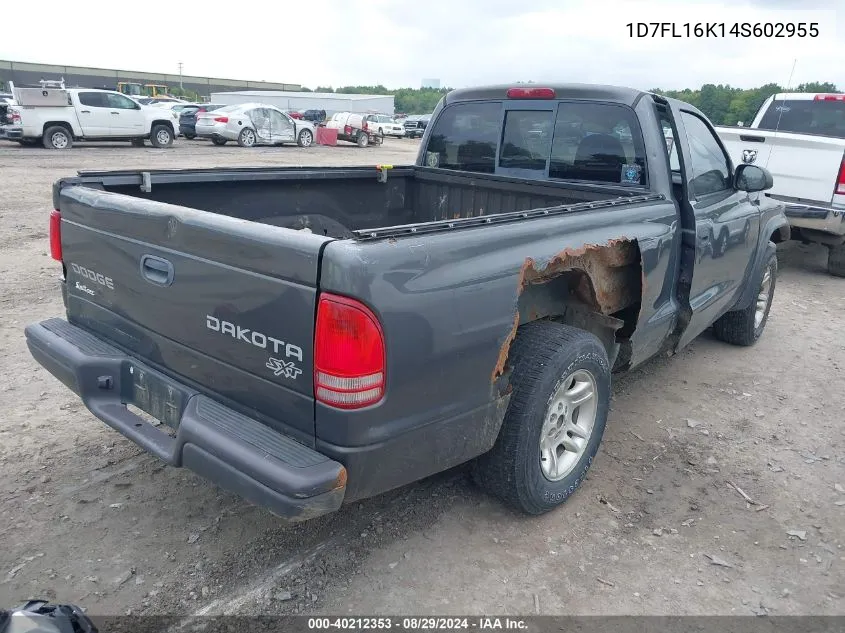 2004 Dodge Dakota VIN: 1D7FL16K14S602955 Lot: 40212353