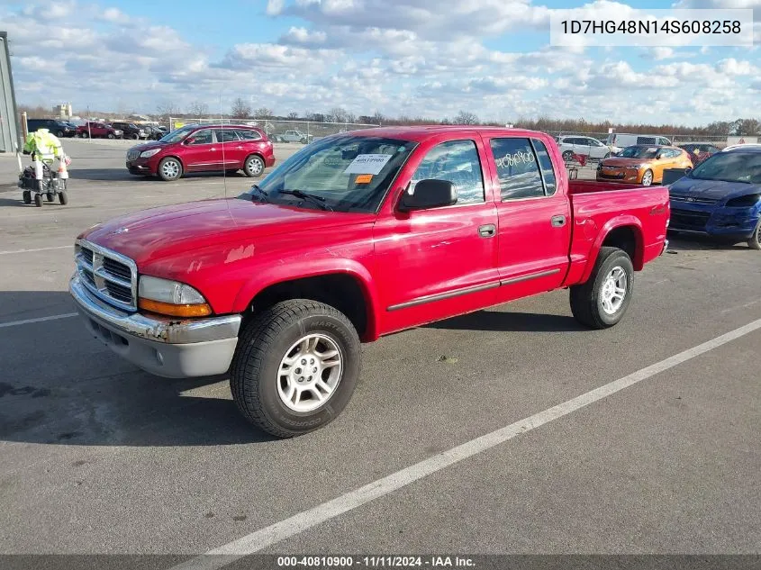 2004 Dodge Dakota Slt VIN: 1D7HG48N14S608258 Lot: 40810900