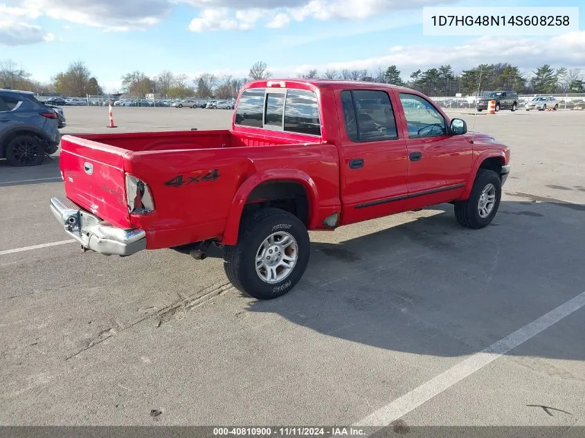 2004 Dodge Dakota Slt VIN: 1D7HG48N14S608258 Lot: 40810900