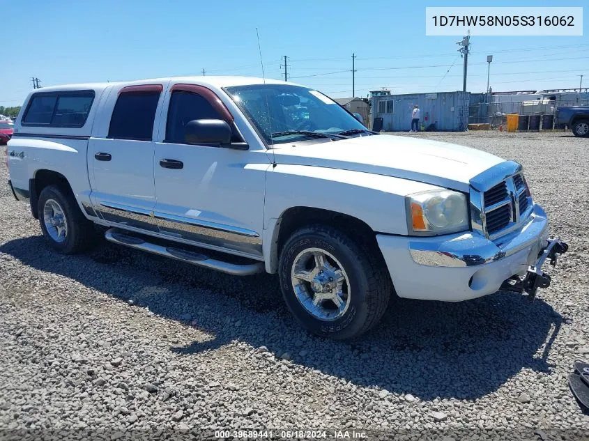 2005 Dodge Dakota Laramie VIN: 1D7HW58N05S316062 Lot: 39689441