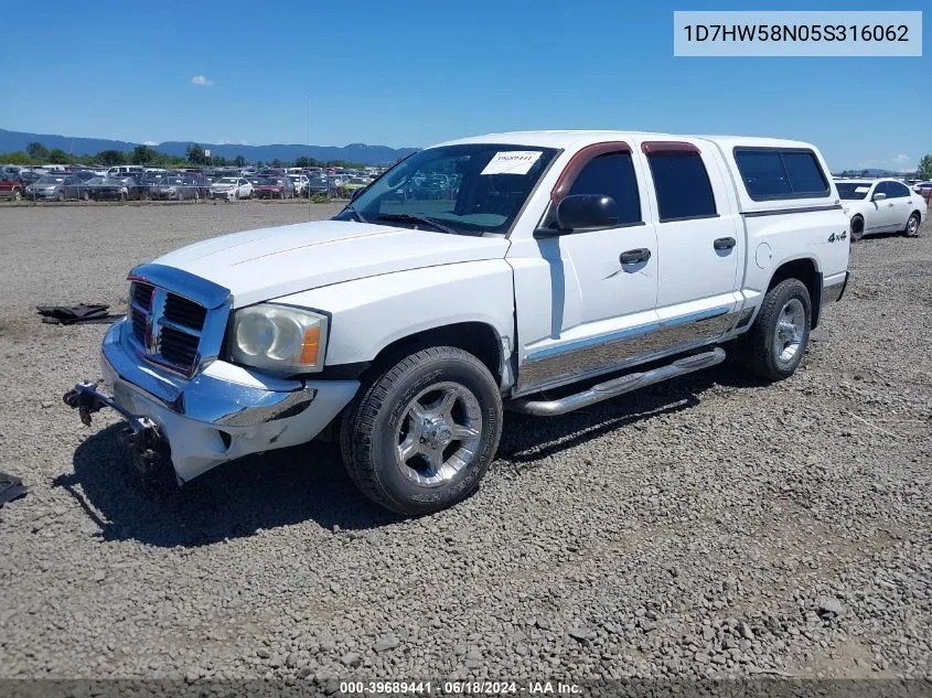 2005 Dodge Dakota Laramie VIN: 1D7HW58N05S316062 Lot: 39689441