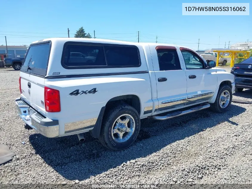 2005 Dodge Dakota Laramie VIN: 1D7HW58N05S316062 Lot: 39689441