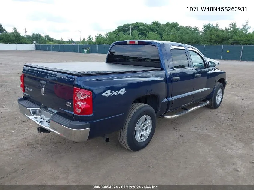 2005 Dodge Dakota Slt VIN: 1D7HW48N45S260931 Lot: 39854574