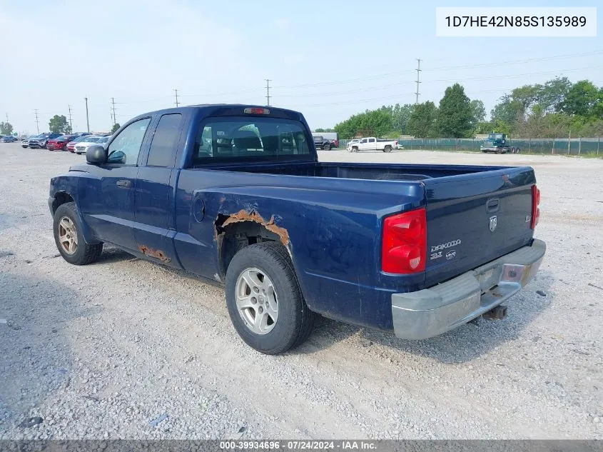 2005 Dodge Dakota Slt VIN: 1D7HE42N85S135989 Lot: 39934696