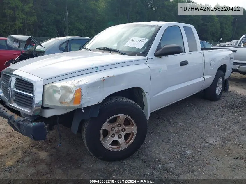 2005 Dodge Dakota Slt VIN: 1D7HW42N25S220422 Lot: 40332216