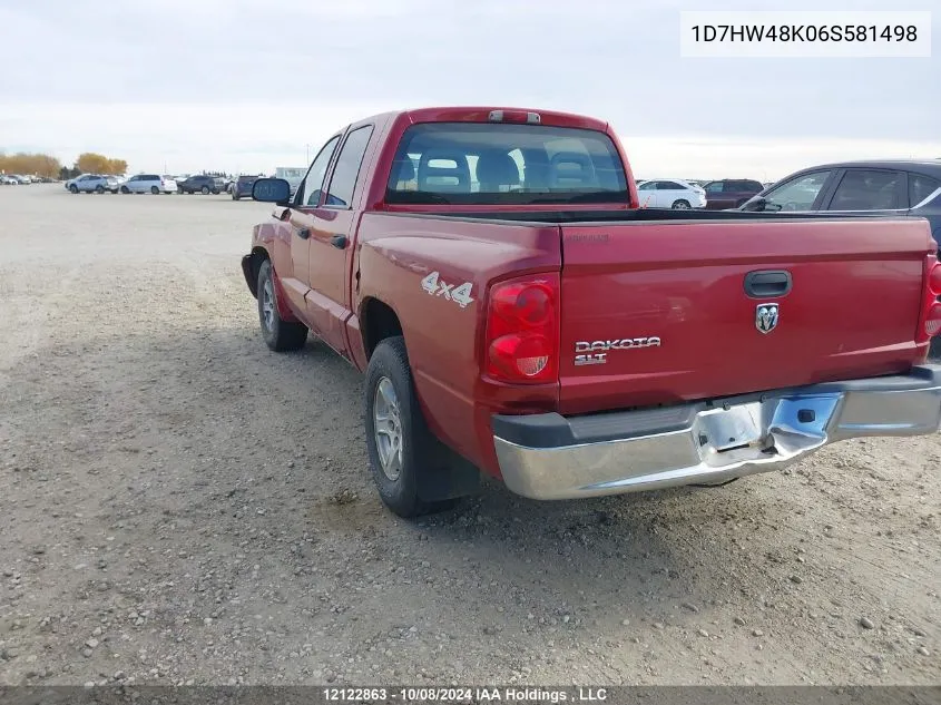 2006 Dodge Dakota Quad Slt VIN: 1D7HW48K06S581498 Lot: 12122863