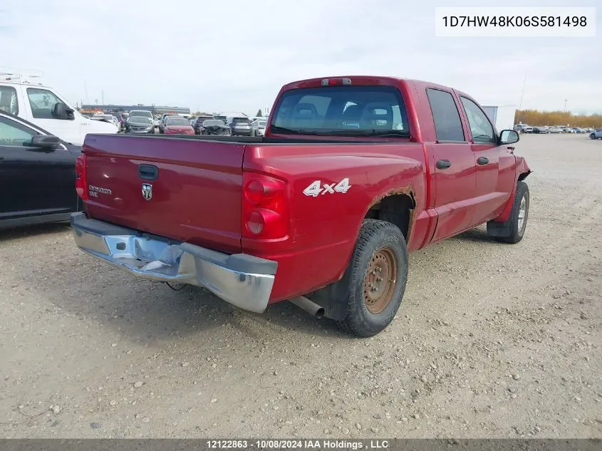 2006 Dodge Dakota Quad Slt VIN: 1D7HW48K06S581498 Lot: 12122863