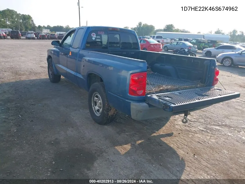 2006 Dodge Dakota St VIN: 1D7HE22K46S674962 Lot: 40202913