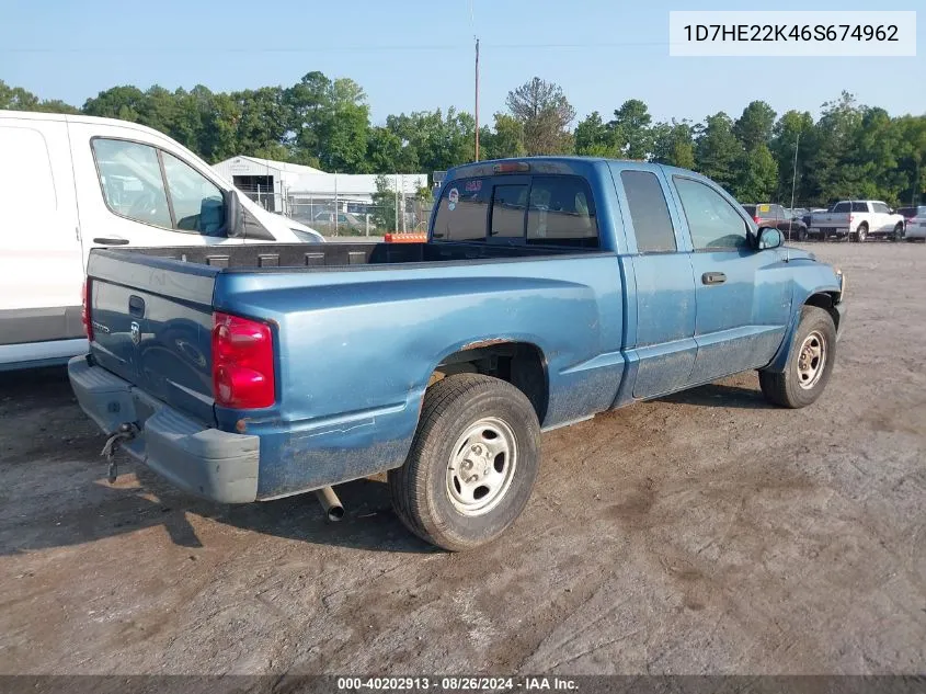 2006 Dodge Dakota St VIN: 1D7HE22K46S674962 Lot: 40202913