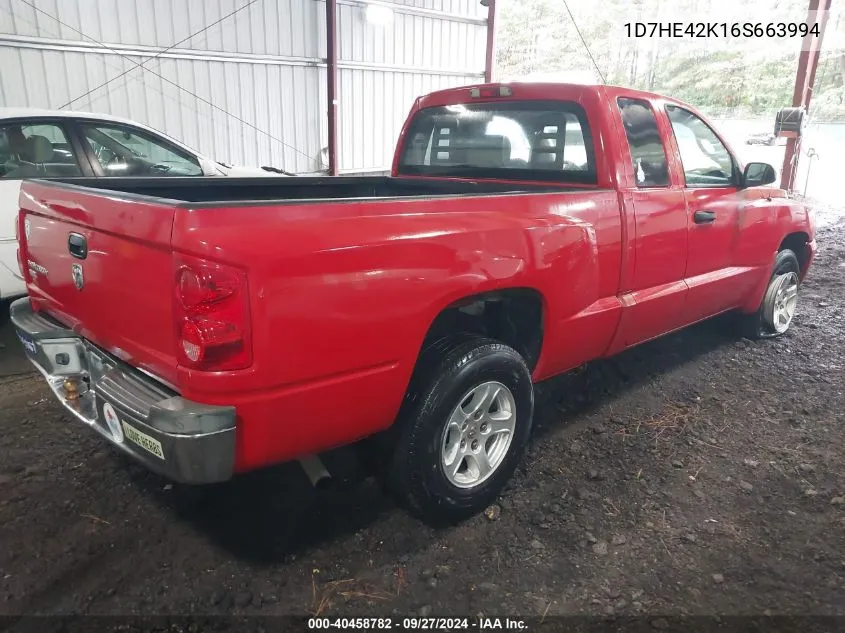 2006 Dodge Dakota Slt VIN: 1D7HE42K16S663994 Lot: 40458782