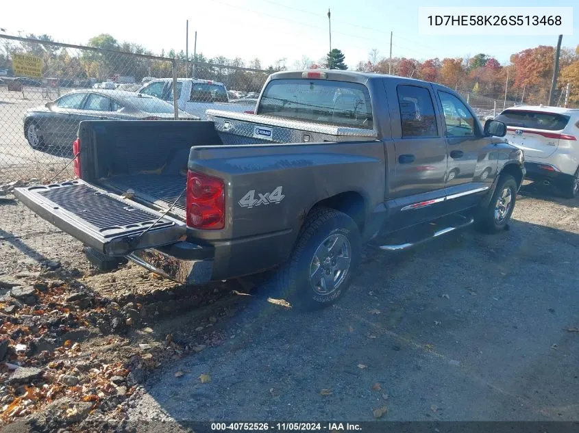 2006 Dodge Dakota Quad Laramie VIN: 1D7HE58K26S513468 Lot: 40752526