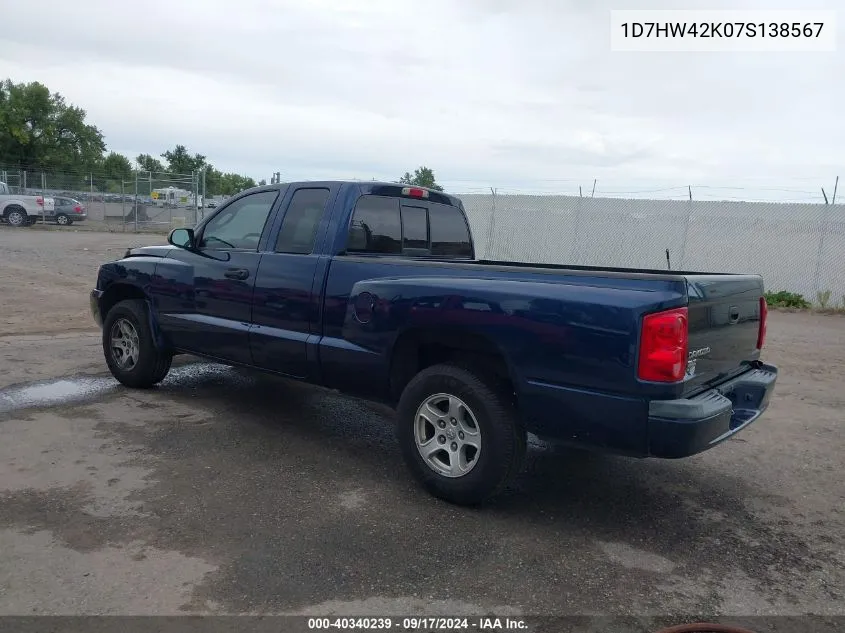 2007 Dodge Dakota Slt VIN: 1D7HW42K07S138567 Lot: 40340239