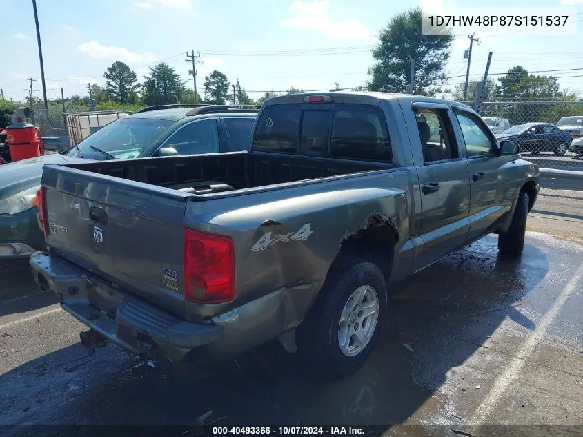 2007 Dodge Dakota Quad Slt VIN: 1D7HW48P87S151537 Lot: 40493366