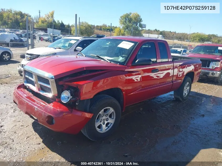 2007 Dodge Dakota Slt VIN: 1D7HE42P07S259128 Lot: 40742361