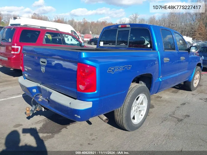 2007 Dodge Dakota Slt VIN: 1D7HE48K77S227417 Lot: 40820921