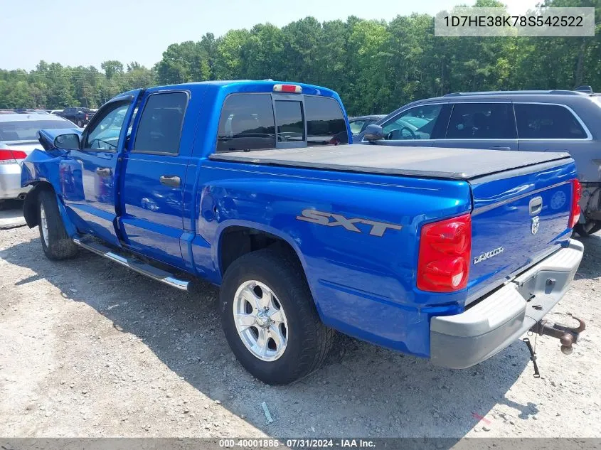 2008 Dodge Dakota Sxt/Bighorn/Lonestar VIN: 1D7HE38K78S542522 Lot: 40001885