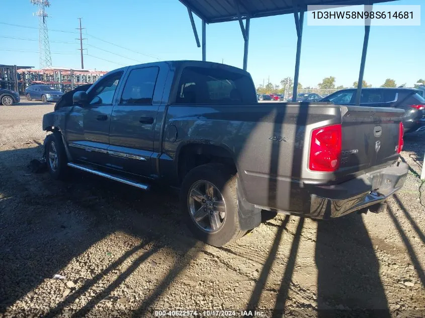 2008 Dodge Dakota Quad Laramie VIN: 1D3HW58N98S614681 Lot: 40622974