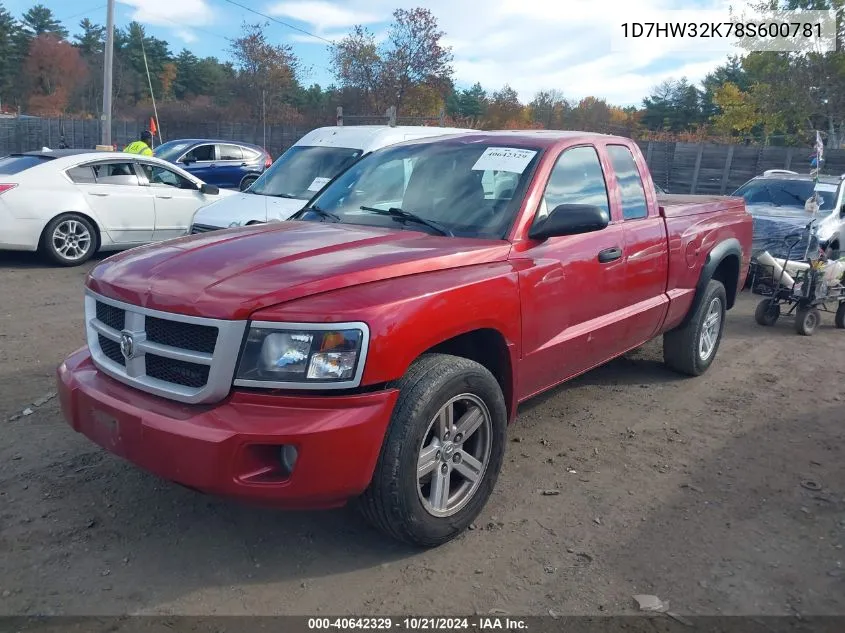 2008 Dodge Dakota Sxt/Bighorn/Lonestar VIN: 1D7HW32K78S600781 Lot: 40642329