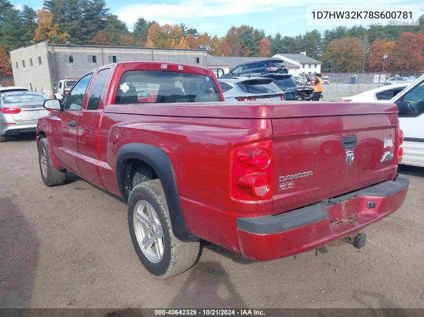 2008 Dodge Dakota Sxt/Bighorn/Lonestar VIN: 1D7HW32K78S600781 Lot: 40642329