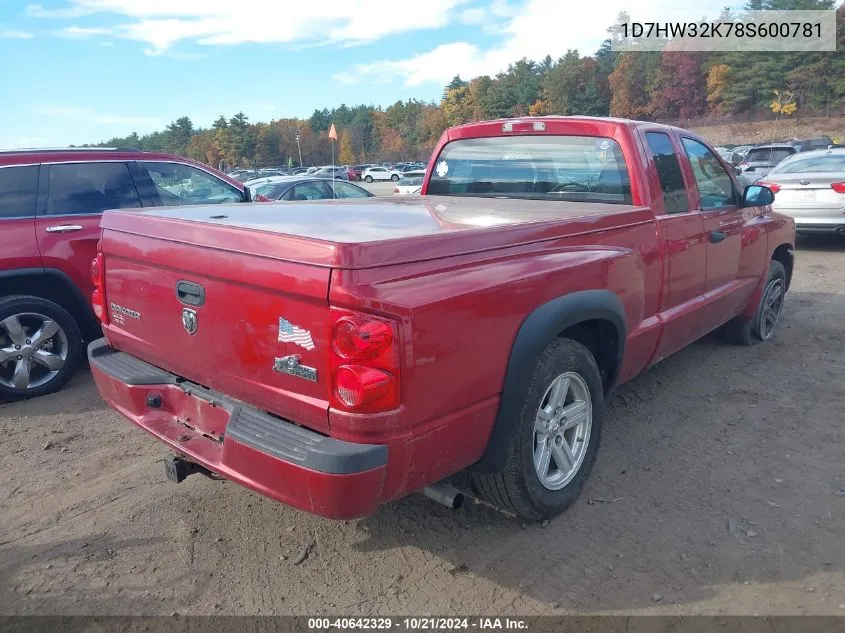 2008 Dodge Dakota Sxt/Bighorn/Lonestar VIN: 1D7HW32K78S600781 Lot: 40642329