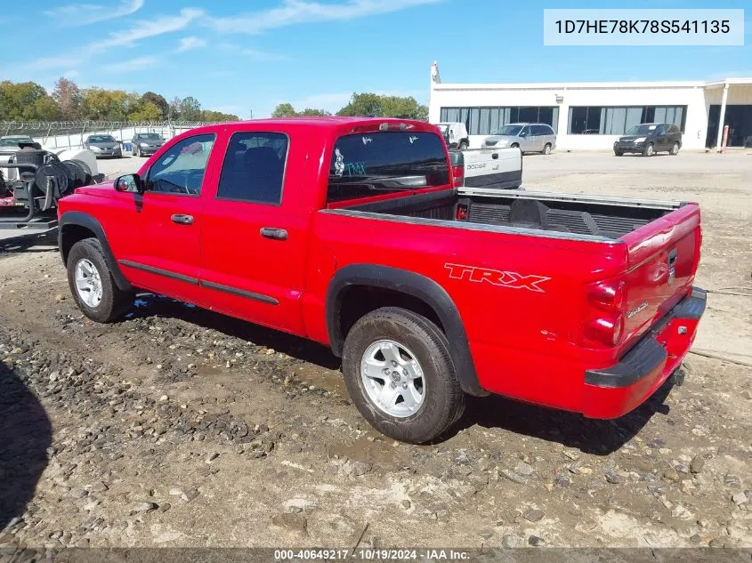 2008 Dodge Dakota Trx VIN: 1D7HE78K78S541135 Lot: 40649217