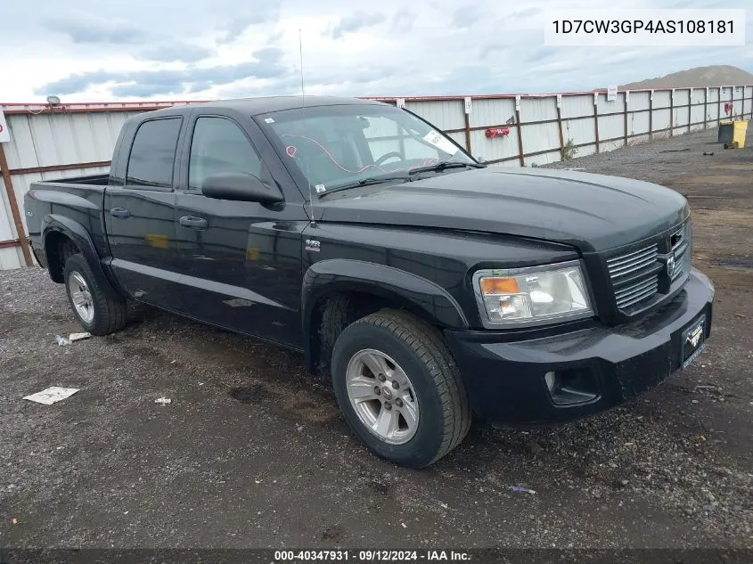 2010 Dodge Dakota Sxt VIN: 1D7CW3GP4AS108181 Lot: 40347931