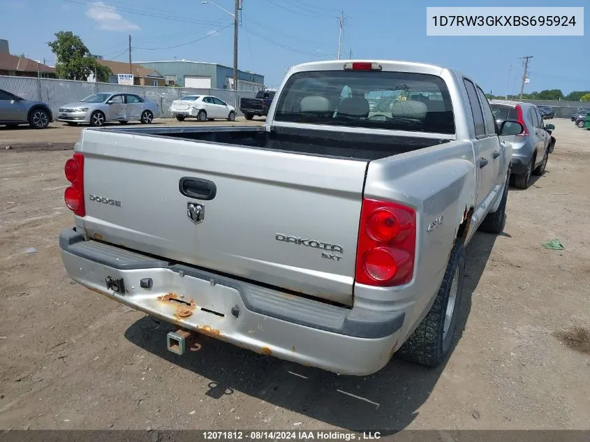 2011 Dodge Dakota Slt VIN: 1D7RW3GKXBS695924 Lot: 12071812