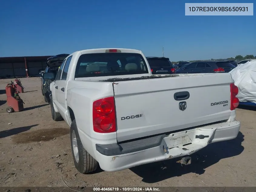 2011 Dodge Dakota Slt VIN: 1D7RE3GK9BS650931 Lot: 40456719