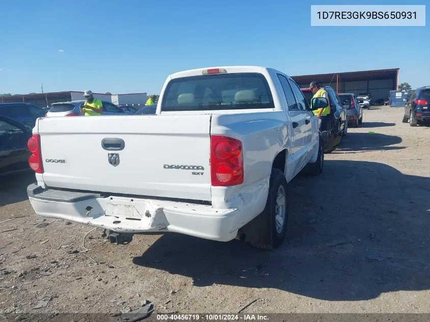 2011 Dodge Dakota Slt VIN: 1D7RE3GK9BS650931 Lot: 40456719