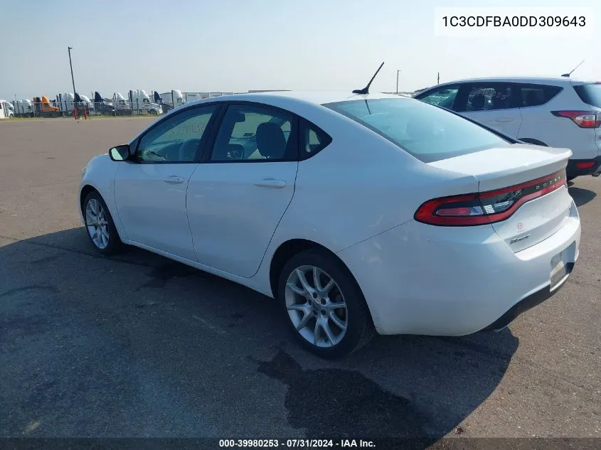 2013 Dodge Dart Sxt VIN: 1C3CDFBA0DD309643 Lot: 39980253