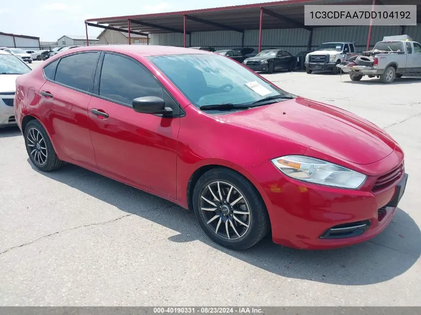 1C3CDFAA7DD104192 2013 Dodge Dart Se