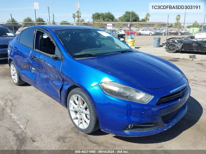 2013 Dodge Dart Sxt VIN: 1C3CDFBA5DD303191 Lot: 40271990