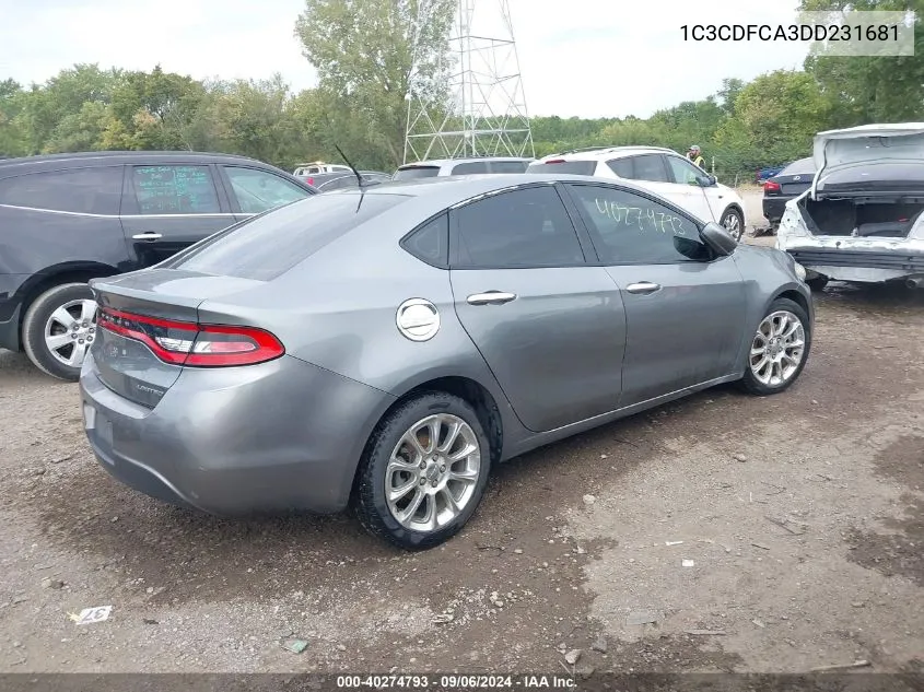 2013 Dodge Dart Limited VIN: 1C3CDFCA3DD231681 Lot: 40274793