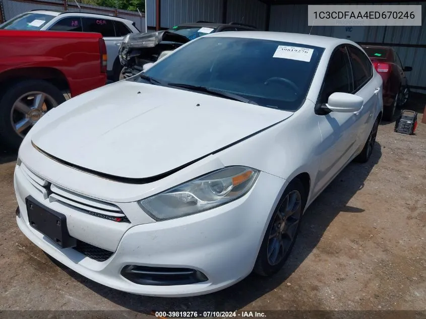 2014 Dodge Dart Se VIN: 1C3CDFAA4ED670246 Lot: 39819276