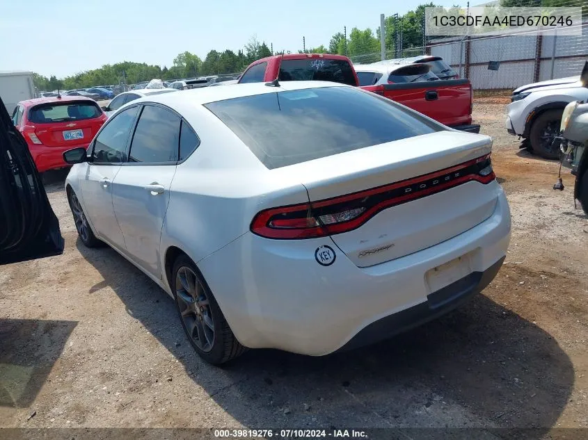 2014 Dodge Dart Se VIN: 1C3CDFAA4ED670246 Lot: 39819276