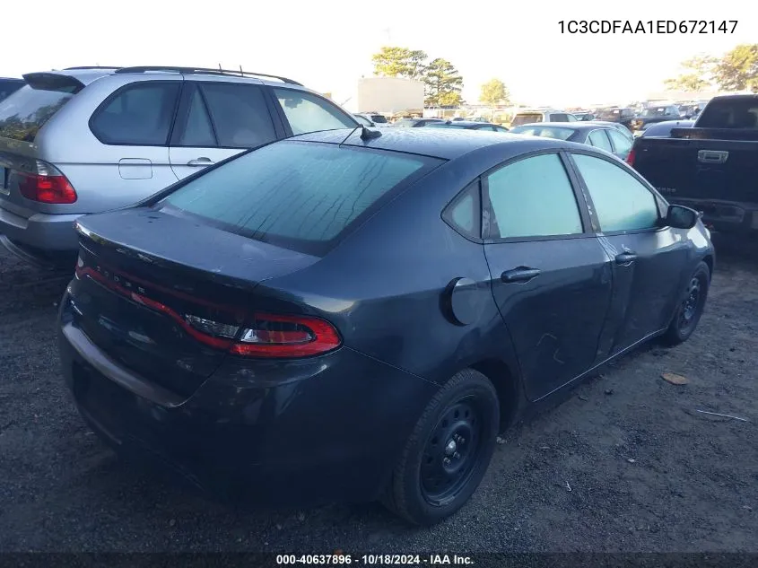 2014 Dodge Dart Se VIN: 1C3CDFAA1ED672147 Lot: 40637896