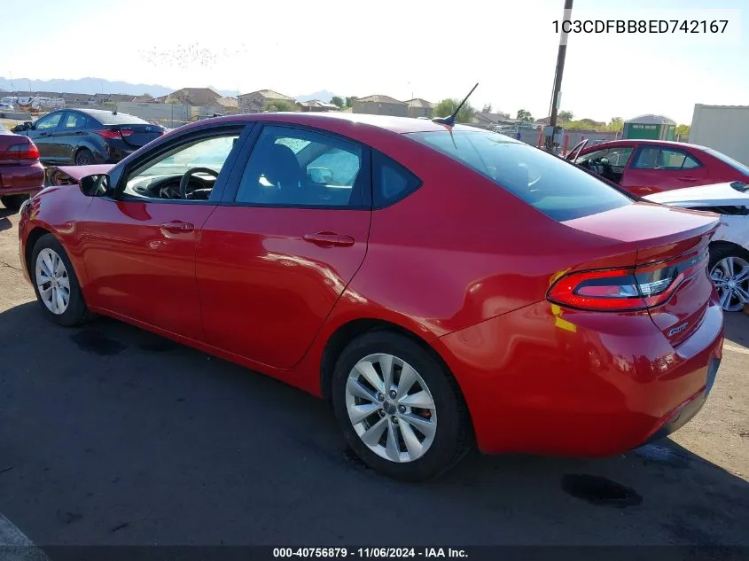 2014 Dodge Dart Sxt VIN: 1C3CDFBB8ED742167 Lot: 40756879