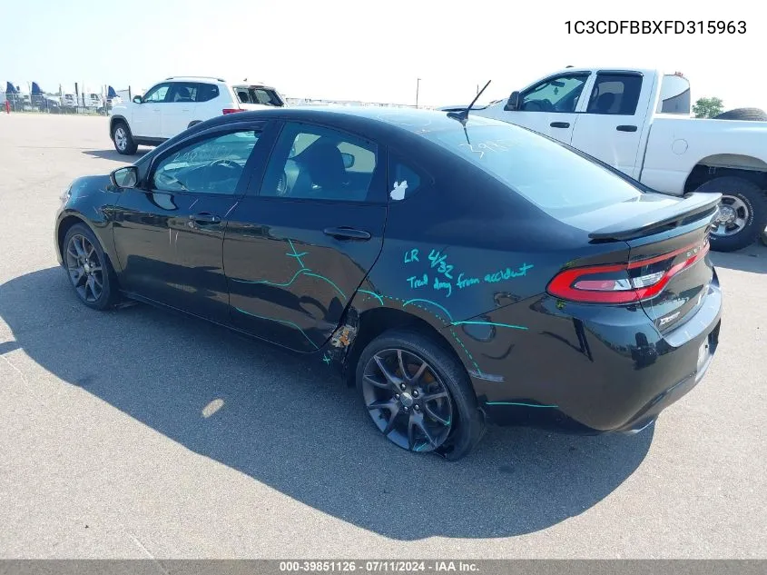 2015 Dodge Dart Sxt VIN: 1C3CDFBBXFD315963 Lot: 39851126