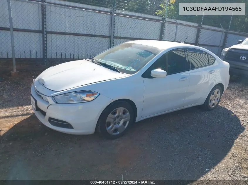 2015 Dodge Dart Se VIN: 1C3CDFAA4FD194565 Lot: 40451712