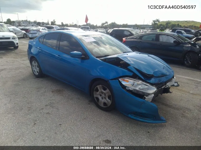 1C3CDFAA4GD540597 2016 Dodge Dart Se