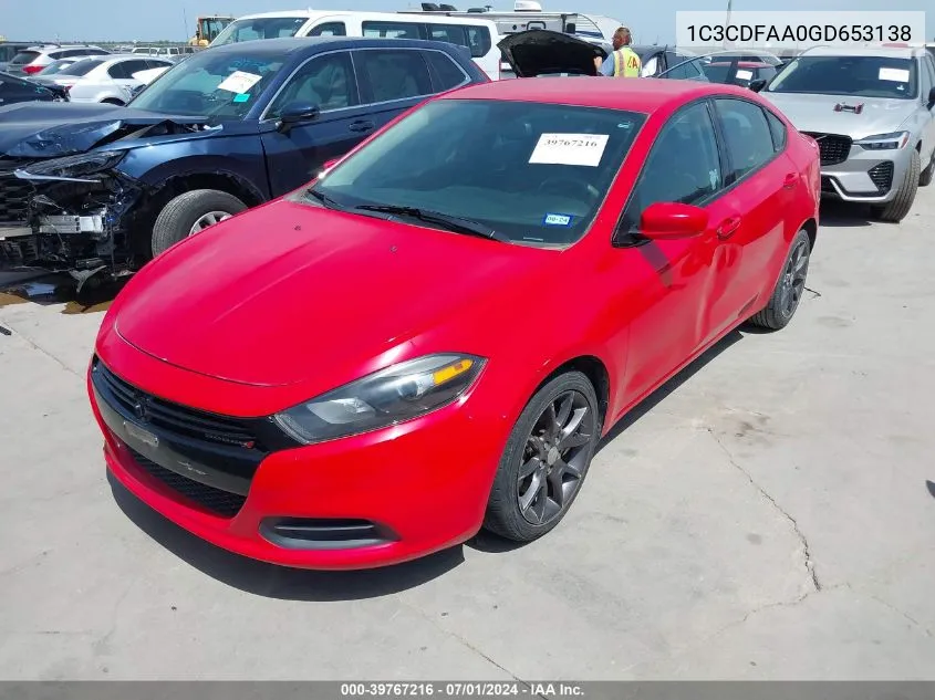 2016 Dodge Dart Se VIN: 1C3CDFAA0GD653138 Lot: 39767216