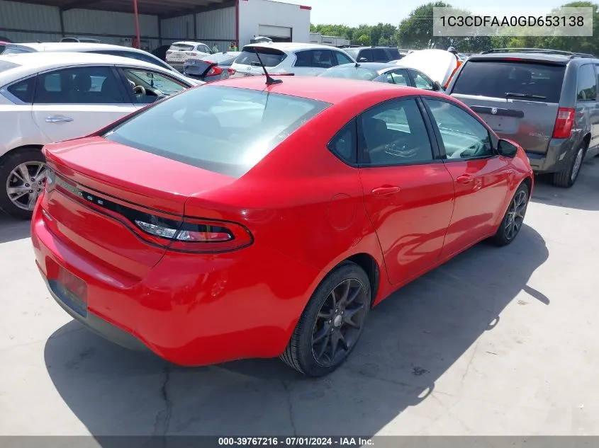 2016 Dodge Dart Se VIN: 1C3CDFAA0GD653138 Lot: 39767216