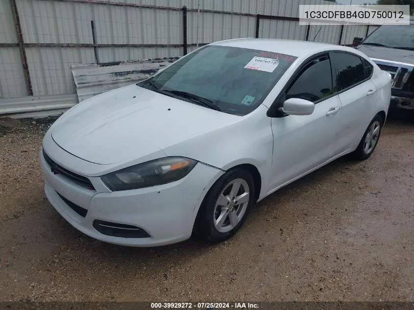 2016 Dodge Dart Sxt VIN: 1C3CDFBB4GD750012 Lot: 39929272