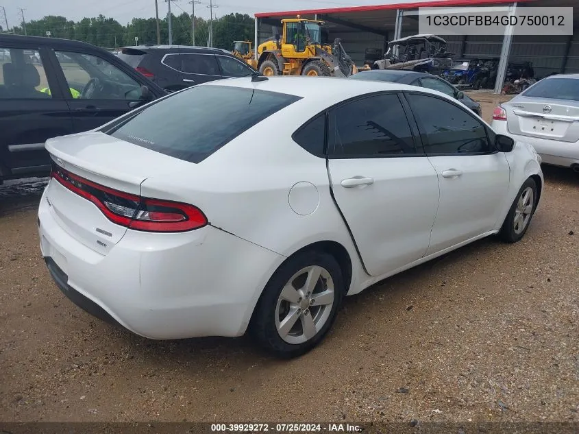 2016 Dodge Dart Sxt VIN: 1C3CDFBB4GD750012 Lot: 39929272