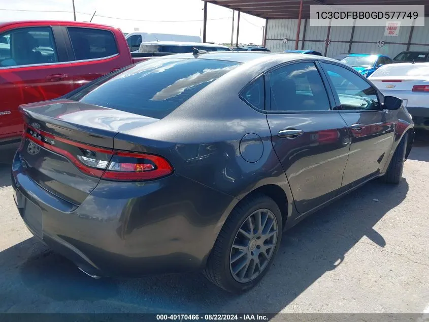 2016 Dodge Dart Sxt VIN: 1C3CDFBB0GD577749 Lot: 40170466