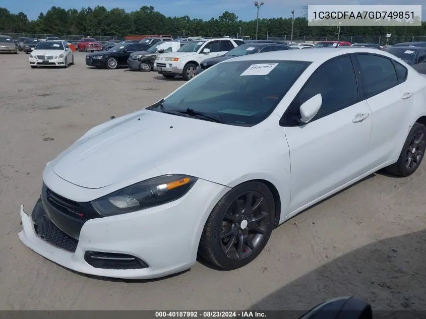 2016 Dodge Dart Se VIN: 1C3CDFAA7GD749851 Lot: 40187992