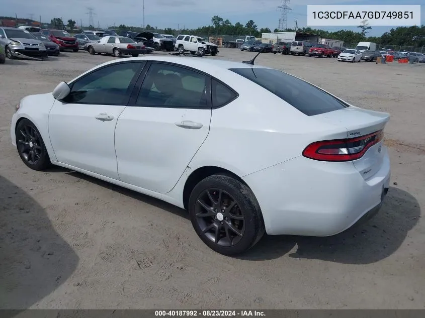 2016 Dodge Dart Se VIN: 1C3CDFAA7GD749851 Lot: 40187992