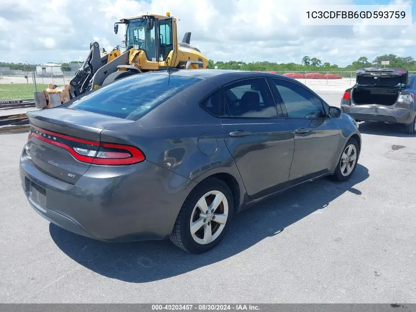 2016 Dodge Dart Sxt VIN: 1C3CDFBB6GD593759 Lot: 40203457