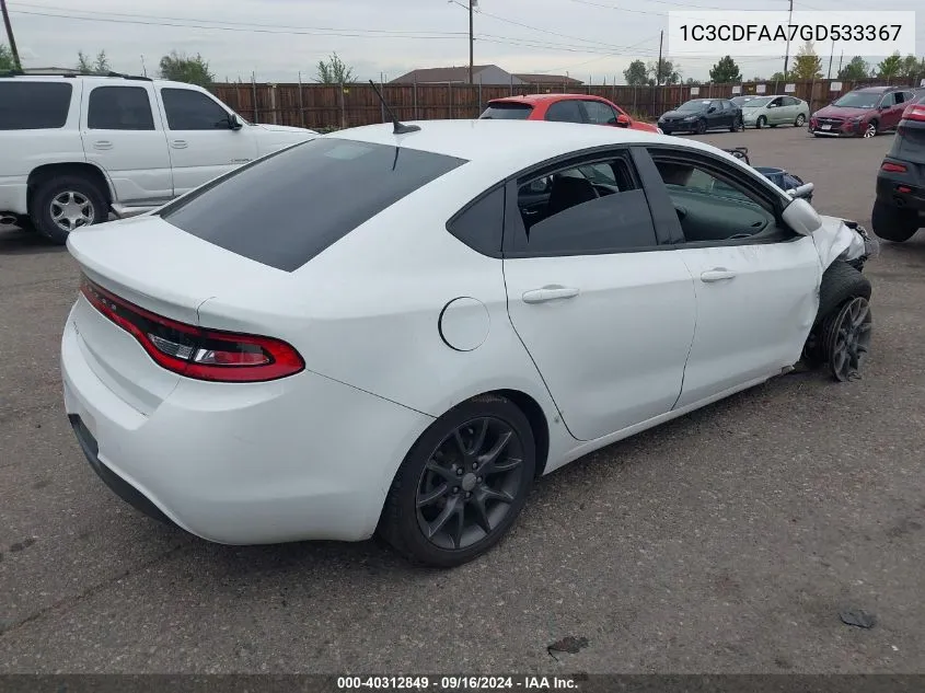 2016 Dodge Dart Se VIN: 1C3CDFAA7GD533367 Lot: 40312849