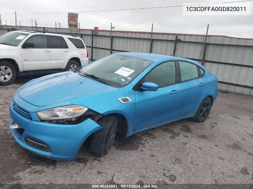 2016 Dodge Dart Sxt Sport VIN: 1C3CDFFA0GD820011 Lot: 40323881